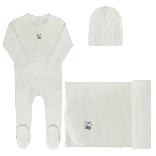 AURORA CLASSICS BABY GIRL LAYETTE SET/TAKE ME HOME SET POINTELLE BOW PRINT COLLECTION IVORY LILAC TAKE ME HOME SET AURORA