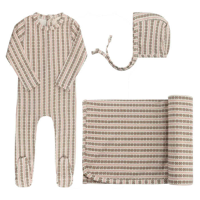 AURORA CLASSICS BABY LAYETTE SET/TAKE ME HOME SET COTTON RIB LINEAR LEAF COLLECTION IVORY PINK TAKE ME HOME SET AURORA