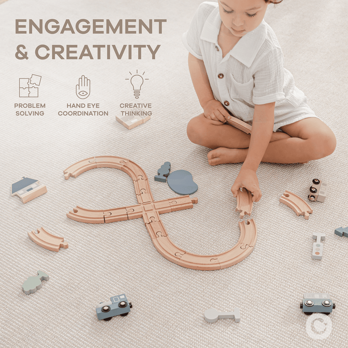 30-Piece Wooden Train Set for Toddlers Ages 1+ Train Set Comfy Cubs