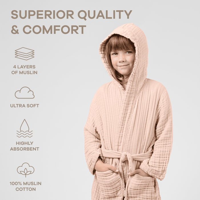 Muslin Bath Robe for Kids, Blush by Comfy Cubs Comfy Cubs