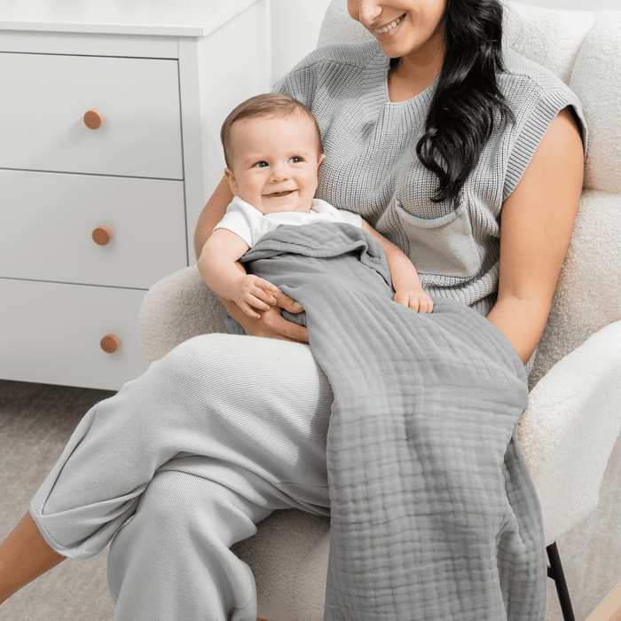 Baby Muslin Blanket in Heather Blue Muslin Comfy Cubs