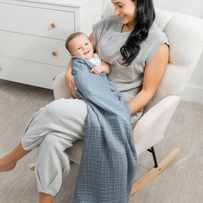 Baby Muslin Blanket by Comfy Cubs in Pacific Blue Muslin Comfy Cubs