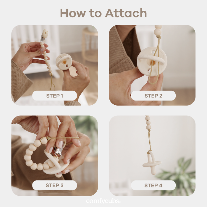 Pacifier Clips, 2 Pack by Comfy Cubs - Beige, Light Beige, & White Pacifier Clips & Holders Comfy Cubs