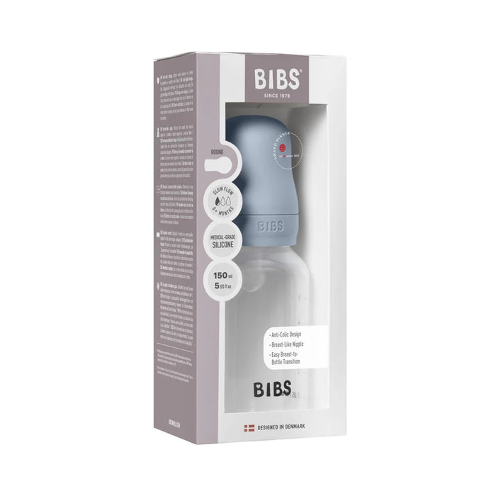 BIBS BABY BOTTLE SILICONE, 5OZ - SLOW FLOW . BABY BLUE BABY BOTTLE BIBS
