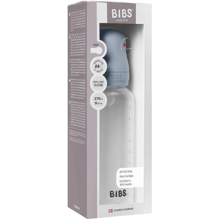 BIBS BABY BOTTLE SILICONE, 9OZ - MEDIUM FLOW . BABY BLUE BABY BOTTLE BIBS