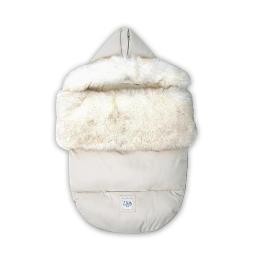 7AM ENFANT UNIVERSAL STROLLER FOOTMUFF - TUNDRAPOD WHITE FUR & BEIGE HEATHER BUNTING 7 A.M.