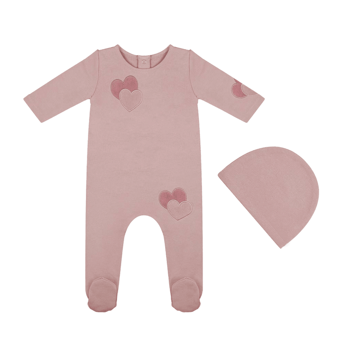 Corduroy Detail Heart/Star Footie and Hat Tricot Bebe