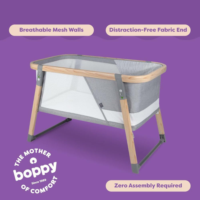 BOPPY PORTABLE BABY BASSINET - LIGHTWEIGHT, LOW, FOLD-FLAT TRAVEL BASSINET WITH MESH SIDES BASSINET BOPPY