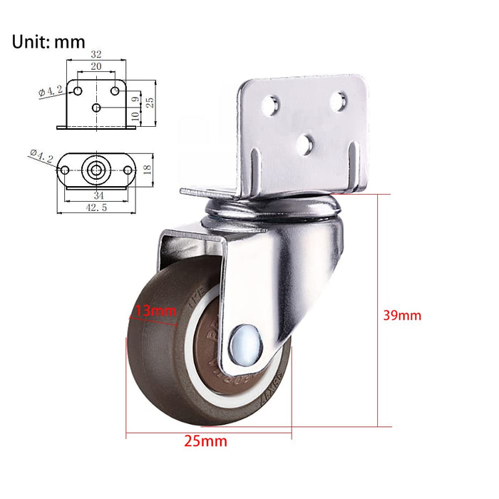 CRIB RUBBER WHEEL L TYPE 1-INCH 306 DEGREE SWIVEL, 4PCS