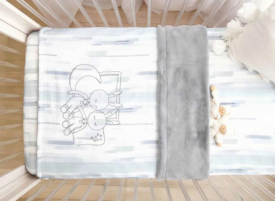 HIBERNATE BABY 3 PIECE CRIB LINEN SET (52"X 28") . BUNNY - BLUE CRIB SET HIBERNATE BABY