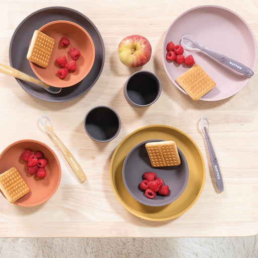 Nattou Silicone Children’s Tableware Set 4-Piece with Non-Slip Suction Plate & Bowl Dinnerware Sets M4A