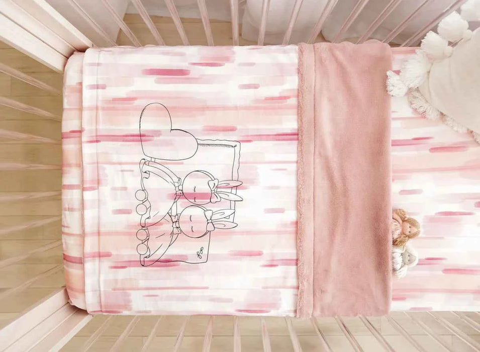 HIBERNATE BABY 3 PIECE CRIB LINEN SET (52"X 28") . BUNNY - PINK CRIB SET HIBERNATE BABY