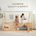 Kids House Gated Floor Bed Twin Size for Children Aged 5+, Natural Wood Kids Gated Floor Bed Comfy Cubs