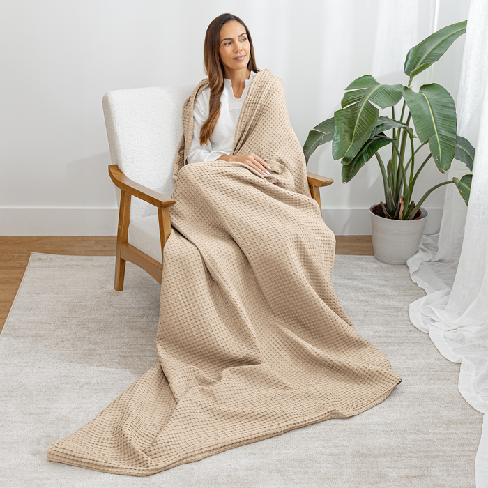 Adult Waffle Blankets by Comfy Cubs in Sand Waffle Comfy Cubs