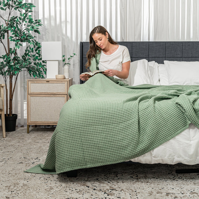 Adult Waffle Blankets by Comfy Cubs in Sage Waffle Comfy Cubs