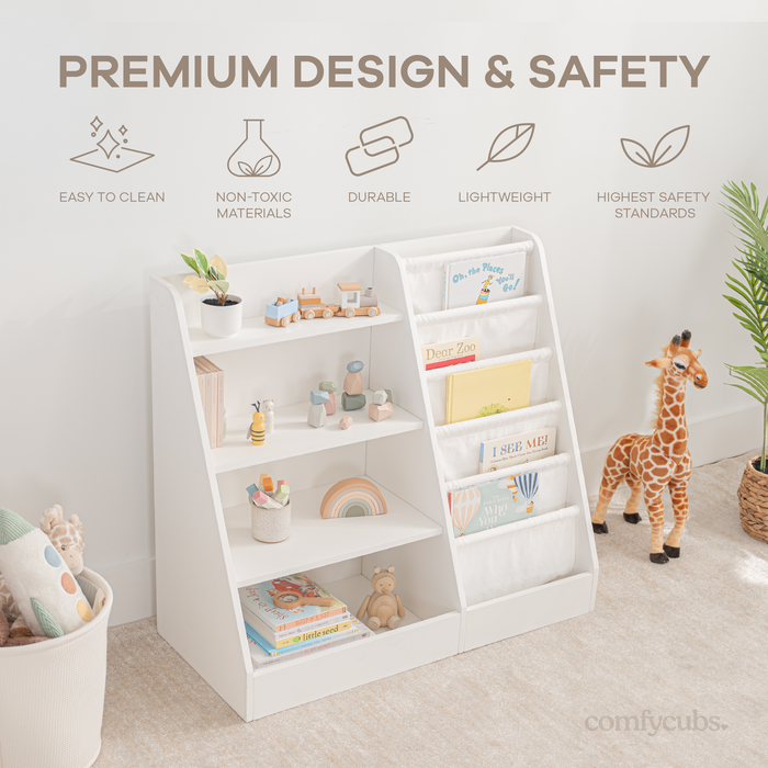 Kids Bookshelf - White Book Shelves Comfy Cubs