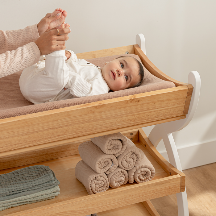 Baby Changing Table by Comfy Cubs - Natural Wood With White Legs Changing Table Comfy Cubs