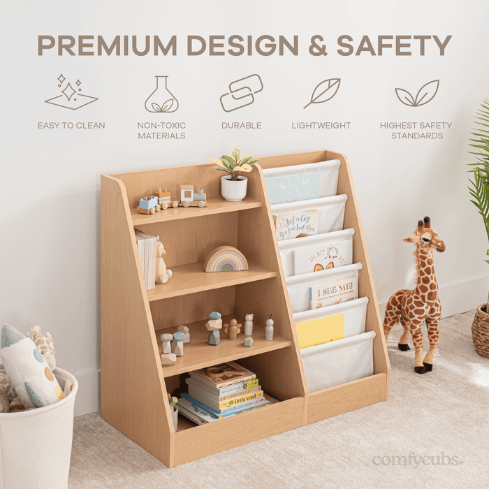 Kids Bookshelf - Wood Book Shelves Comfy Cubs