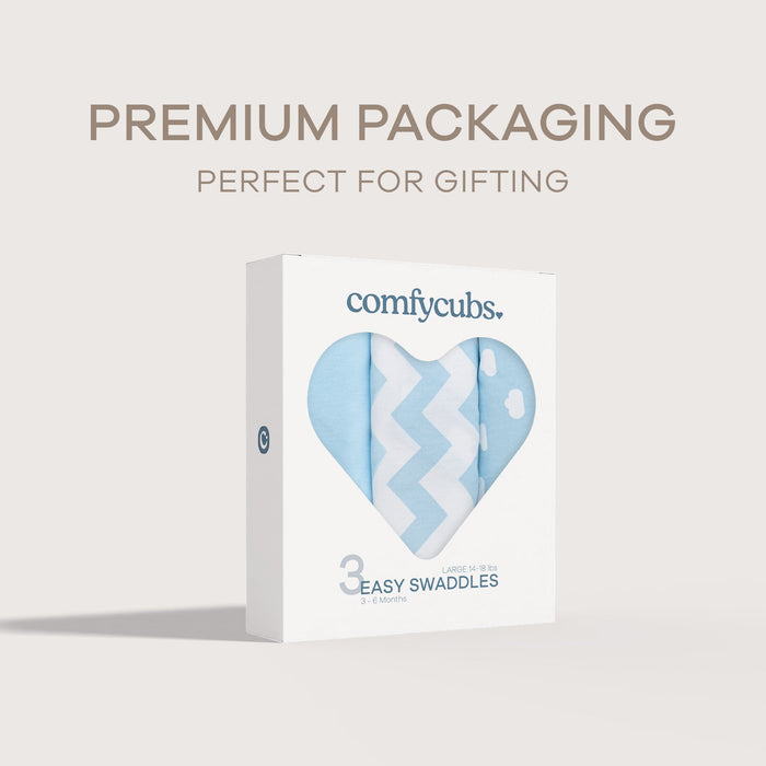 Easy Swaddle Blankets by Comfy Cubs - Blue, Pack of 3 Swaddles Comfy Cubs