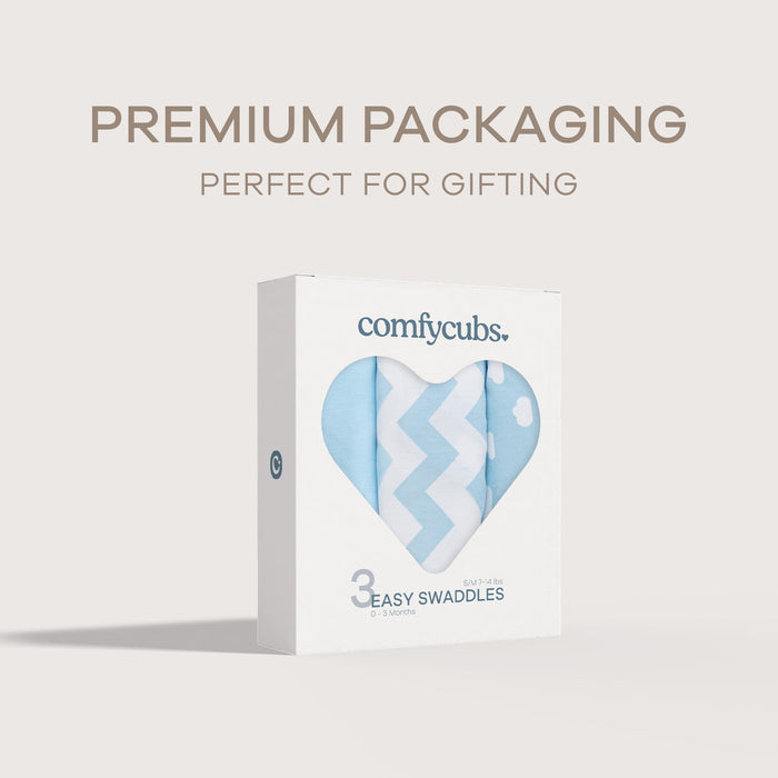 Easy Swaddle Blankets by Comfy Cubs - Blue, Pack of 3 Swaddles Comfy Cubs