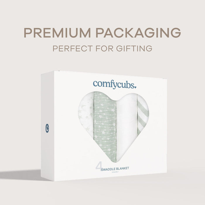 Muslin Swaddle Blankets, 4 Pack by Comfy Cubs - Green Swaddles Comfy Cubs