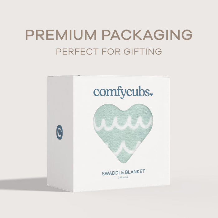 Muslin Swaddle Blanket, 1 Pack by Comfy Cubs - Green Doodle Swaddles Comfy Cubs