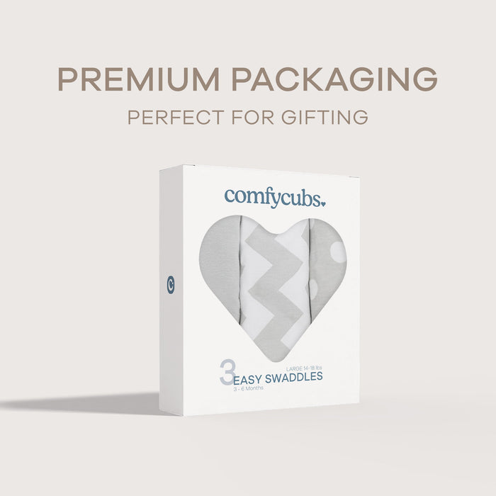 Easy Swaddle Blankets by Comfy Cubs - Grey, Pack of 3 Swaddles Comfy Cubs