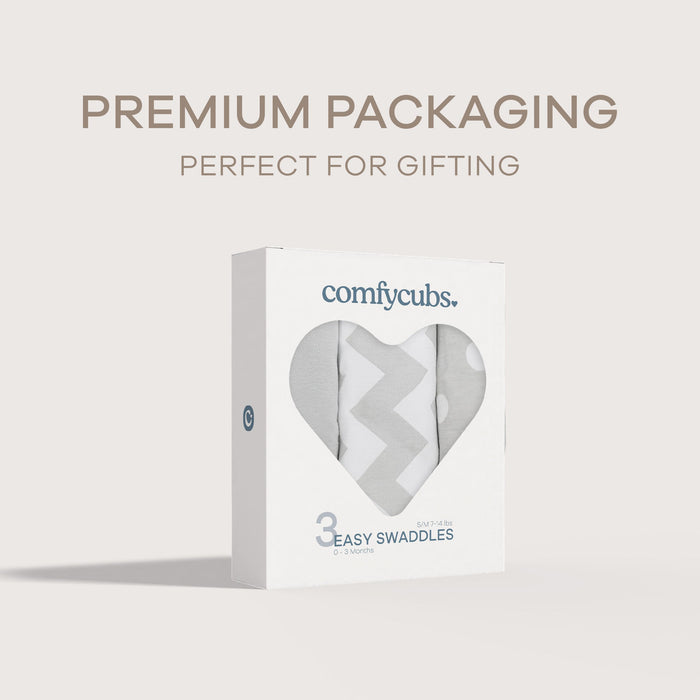 Easy Swaddle Blankets by Comfy Cubs - Grey, Pack of 3 Swaddles Comfy Cubs