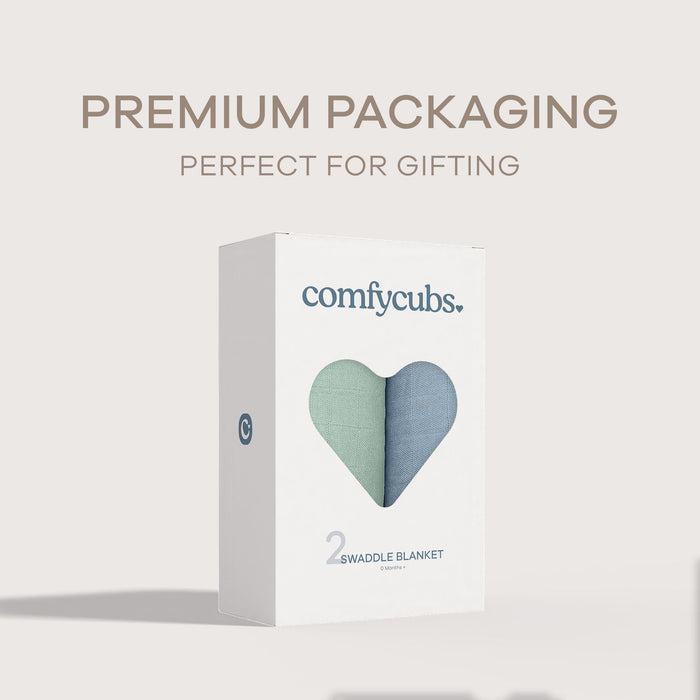 Muslin Swaddle Blanket, 2 Pack by Comfy Cubs - Pacific Blue & Fern Swaddles Comfy Cubs