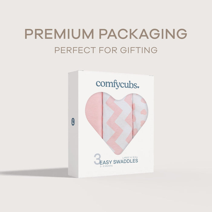 Easy Swaddle Blankets by Comfy Cubs - Pink, Pack of 3 Swaddles Comfy Cubs