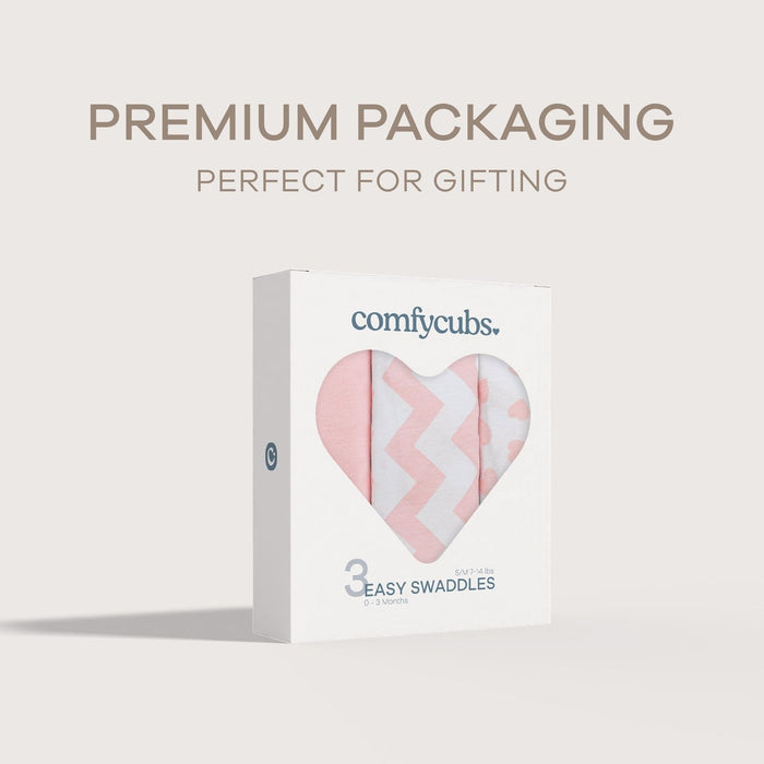 Easy Swaddle Blankets by Comfy Cubs - Pink, Pack of 3 Swaddles Comfy Cubs