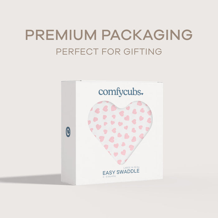 Easy Swaddle Blankets by Comfy Cubs - Pink Heart, Pack of 1 Comfy Cubs