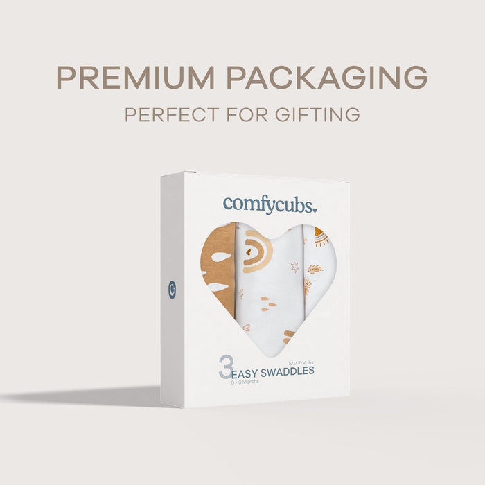 Easy Swaddle Blankets by Comfy Cubs - Rainbow Bohemian, Pack of 3 Swaddles Comfy Cubs