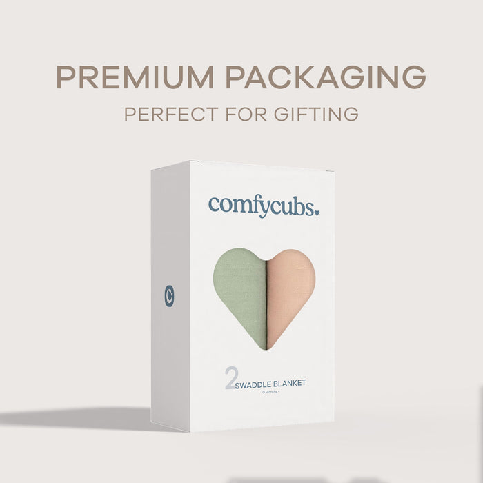 Muslin Swaddle Blanket, 2 Pack by Comfy Cubs - Sage & Blush Swaddles Comfy Cubs