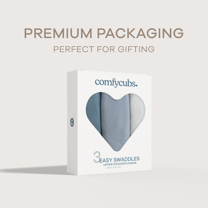 Easy Swaddle Blankets with Zipper by Comfy Cubs - Stone, Pacific Blue, Nomadic Blue Swaddles Comfy Cubs