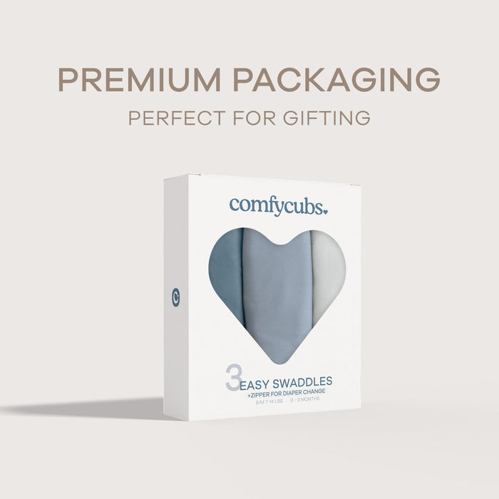 Easy Swaddle Blankets with Zipper by Comfy Cubs - Stone, Pacific Blue, Nomadic Blue Swaddles Comfy Cubs