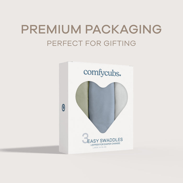 Easy Swaddle Blankets with Zipper by Comfy Cubs - Stone, Pacific Blue, Sage Swaddles Comfy Cubs