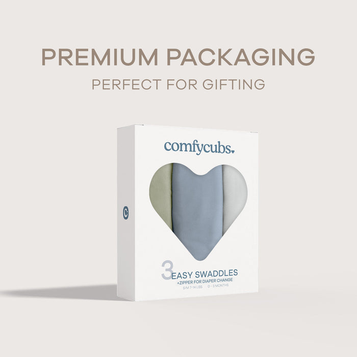 Easy Swaddle Blankets with Zipper by Comfy Cubs - Stone, Pacific Blue, Sage Swaddles Comfy Cubs