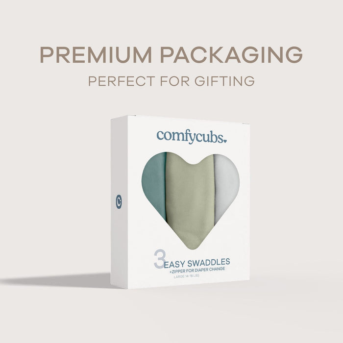 Easy Swaddle Blankets with Zipper by Comfy Cubs - Stone, Sage, Azul Swaddles Comfy Cubs