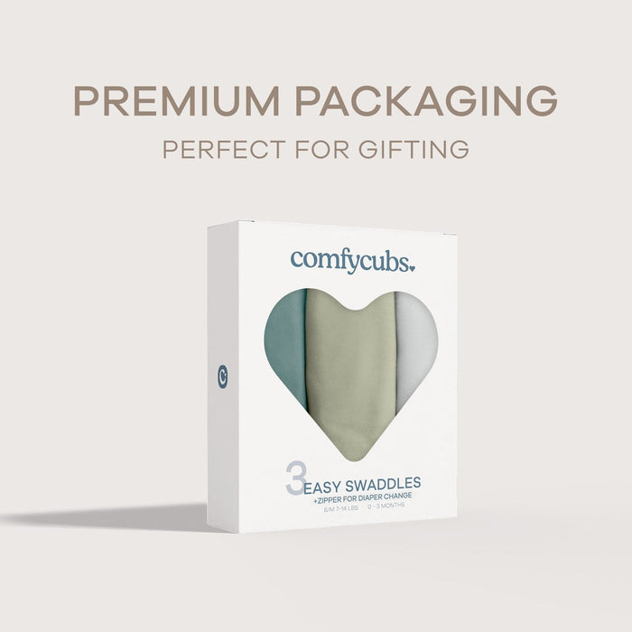 Easy Swaddle Blankets with Zipper by Comfy Cubs - Stone, Sage, Azul Swaddles Comfy Cubs