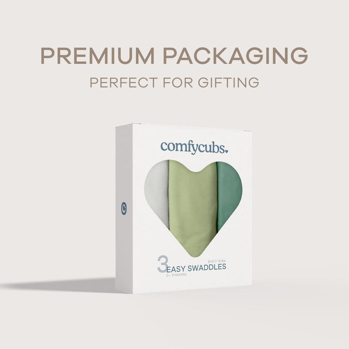 Easy Swaddle Blankets by Comfy Cubs - Stone, Sage, Azul, Pack of 3 Swaddles Comfy Cubs