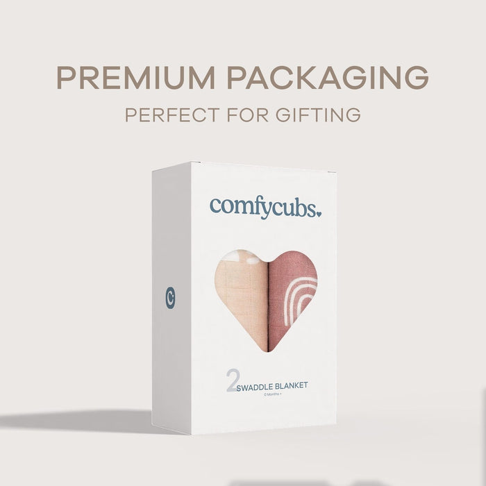 Muslin Swaddle Blanket, 2 Pack by Comfy Cubs - Sun & Rainbow Swaddles Comfy Cubs