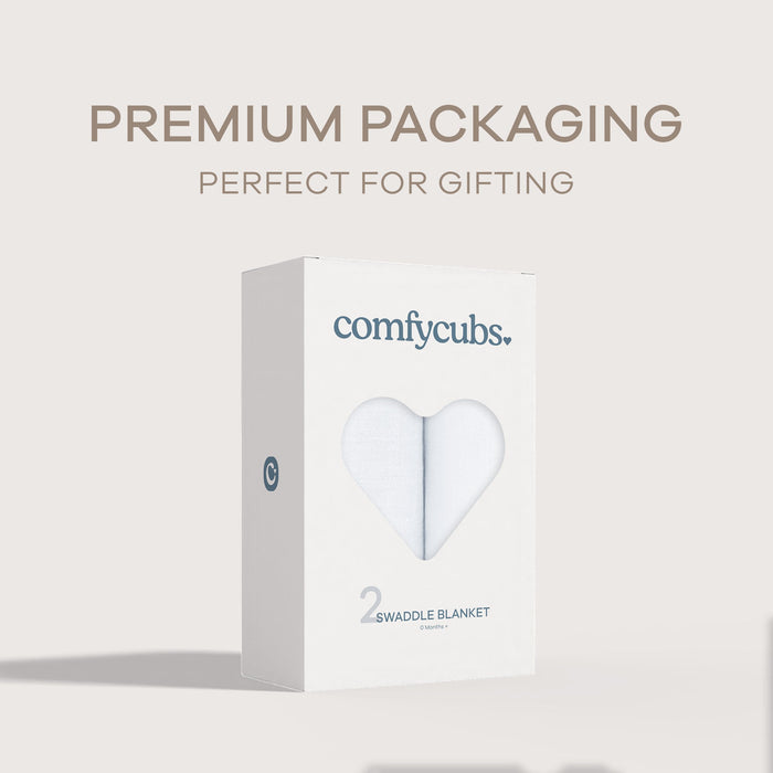 Muslin Swaddle Blanket, 2 Pack by Comfy Cubs - White Swaddles Comfy Cubs