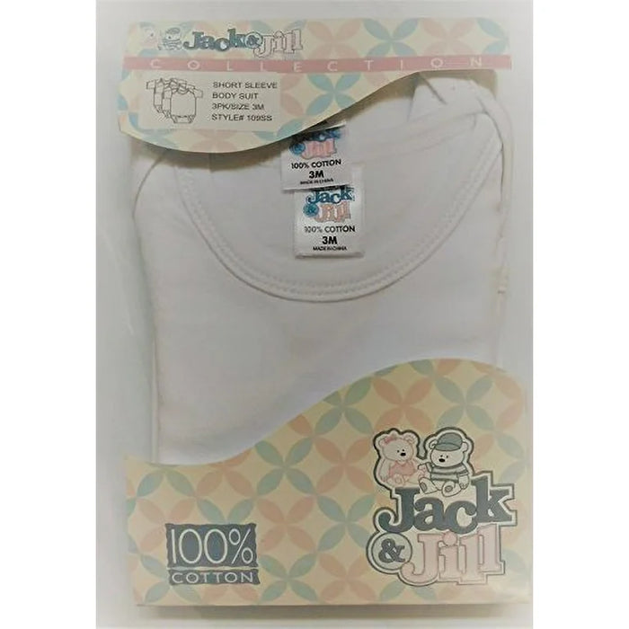 JACK & JILL BABY SHORT SLEEVE WHITE BODYSUIT UNISEX ORGANIC 100% COTTON ONESIES 3-PACK UNDERSHIRTS JACK & JILL