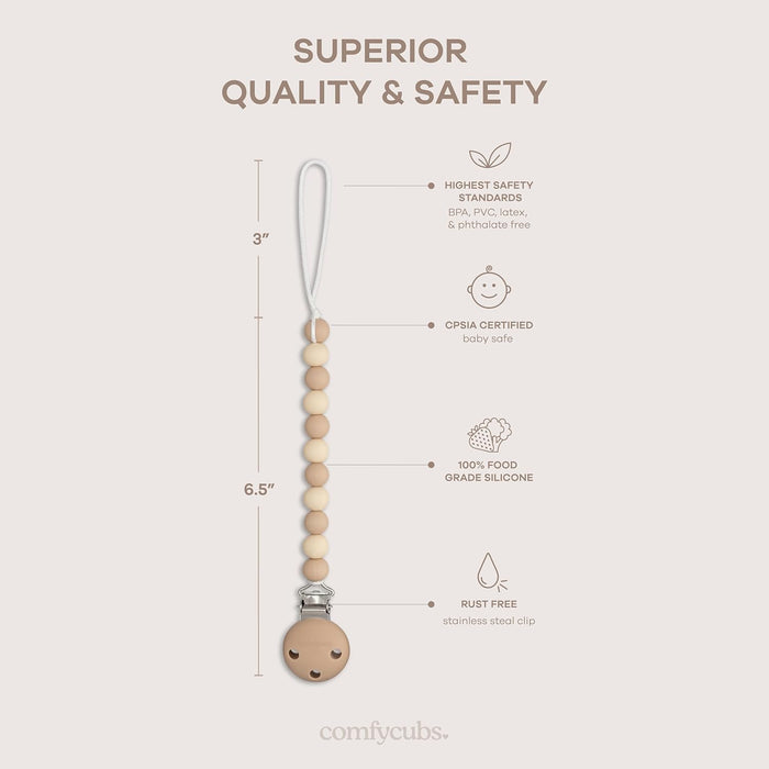 Pacifier Clips, 2 Pack by Comfy Cubs - Beige, Light Beige, & White Pacifier Clips & Holders Comfy Cubs