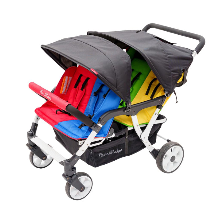 4 seat baby stroller FAMILIDOO H4E QUAD STROLLER WITH DOUBLE CANOPY RAIN COVER, 4 SEAT BABY — Little Luxury