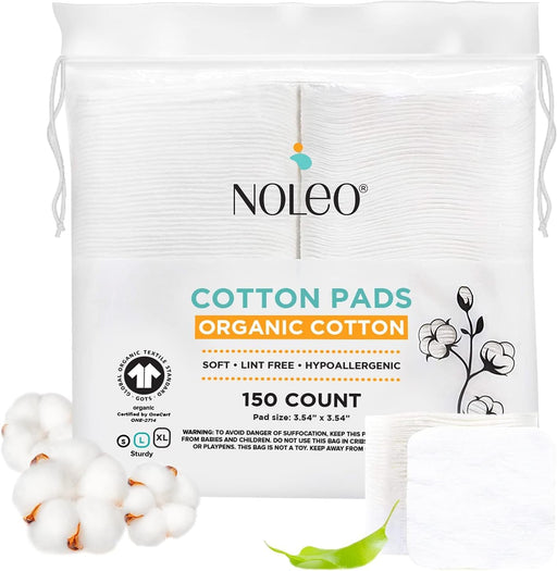 NOLEO Organic Cotton Pads - Large 3.54"x3.54" Single (150x) M4A