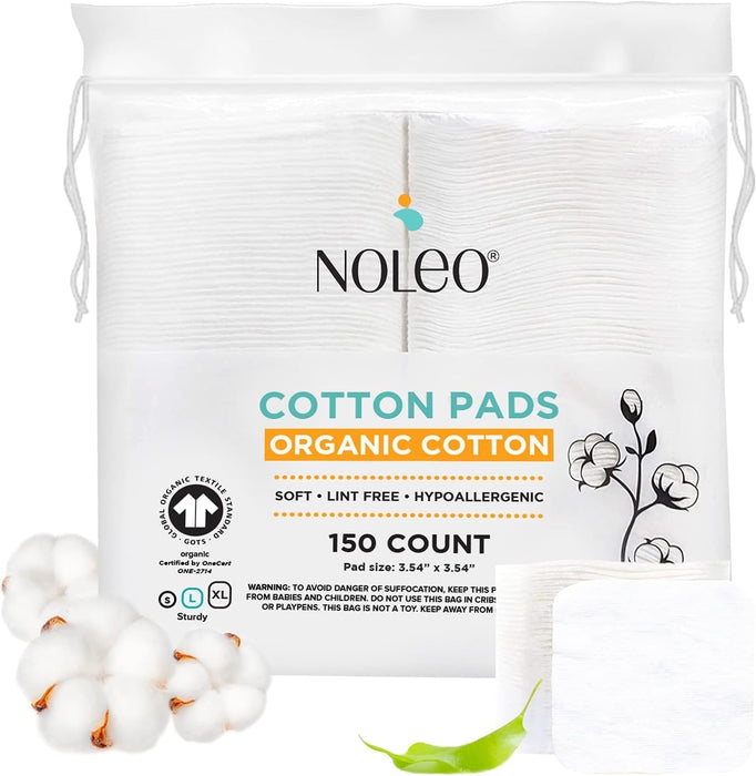 NOLEO Organic Cotton Pads - Large 3.54"x3.54" Single (150x) M4A