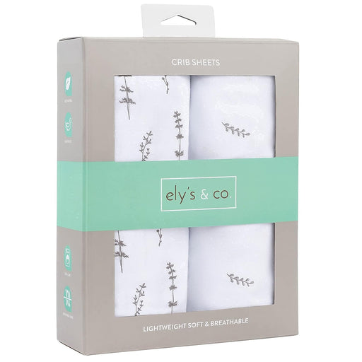 ELY`S & CO. 2 PACK CRIB SHEETS - FOREST GREY LEAF+ FLORAL