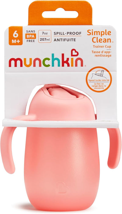 MUNCHKIN SIMPLE CLEAN TRAINER CUP 7OZ SPILL-PROOF . PINK SIPPY CUP MUNCHKIN